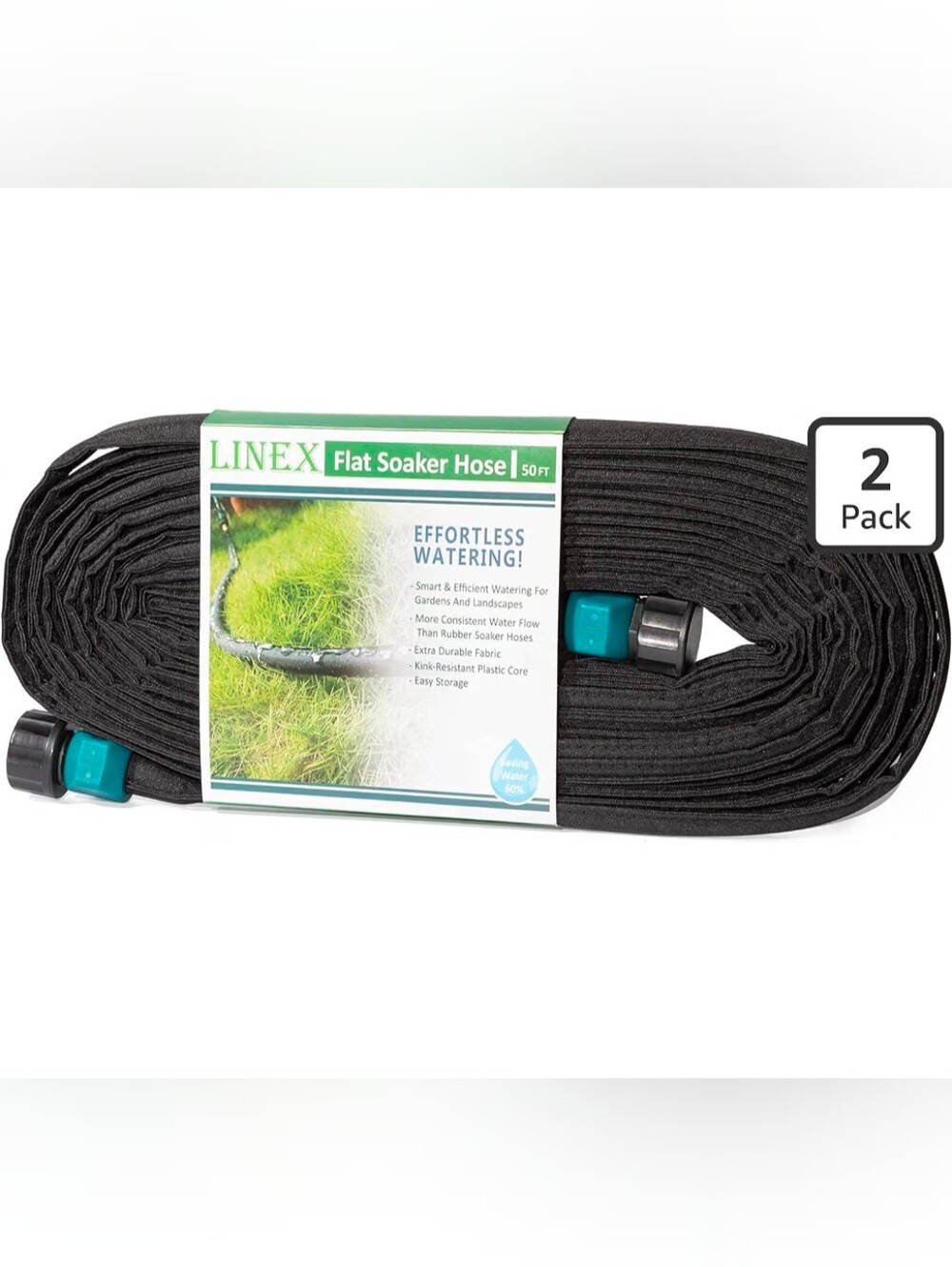 Flat Soaker Hose 100 ft for Garden Beds, 1/2'' x 50 ft 2 Pack New